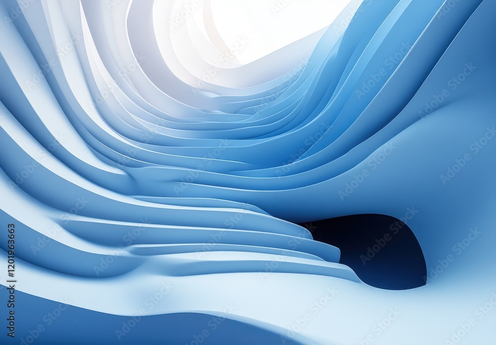 Poster abstract blue waves flowing through smooth curves creating a sense of depth and tranquility in a sof