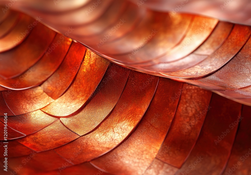 Poster abstract close-up of overlapping textured sheets in vibrant hues of orange and copper, showcasing in