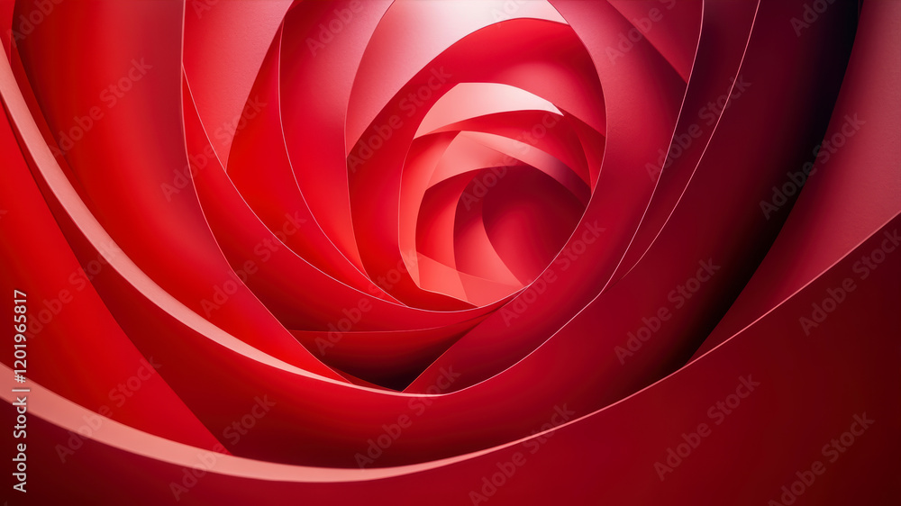 Aufkleber vibrant red paper unfurling and spiraling outwards in a mesmerizing display of color and shape