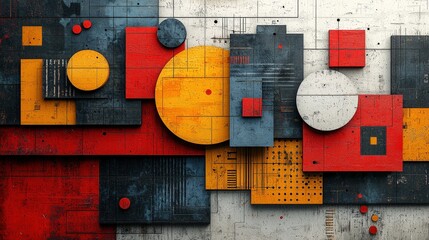 Abstract geometric composition with textured shapes and panels. Ideal for wall art, posters, album covers or digital backgrounds.