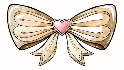 Ivory bow with heart, minimal hand drawn style, aesthetic shape, Etsy, textured, neutral muted beige color palette, handpainted watercolor clipart on a white background