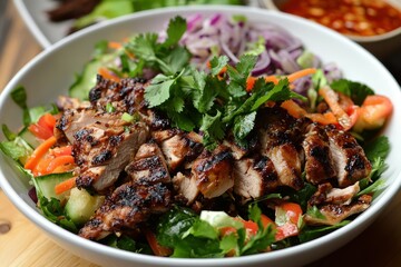 Fototapeta premium Grilled Chicken Salad with Fresh Ingredients