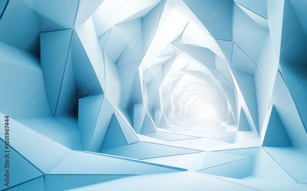 Poster abstract geometric tunnel with triangular shapes and soft light in modern design, featuring clean li