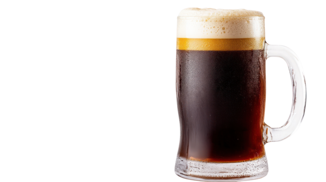 A frothy glass of dark beer sits invitingly, showcasing rich colors and textures perfect for any beverage-themed project or marketing campaign.