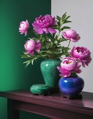 Obraz premium a peony flower in an agate stone pot in a beautiful room