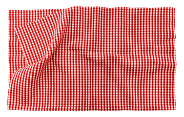 Piece of torn crumpled checkered fabric on a white background. Textile. Cellular tissue isolate