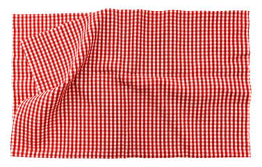 Piece of torn crumpled checkered fabric on a white background. Textile. Cellular tissue isolate