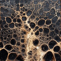 Stunning Abstract Black and Gold Canvas Artwork with Unique Cell Patterns, Perfect for Modern Home Decor and Stylish Interior Design.