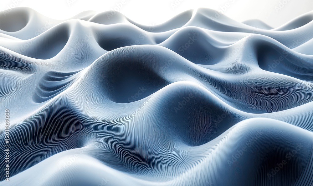 Poster Abstract representation of flowing waves with smooth curves and gentle undulations, showcasing a serene blue gradient, perfect for backgrounds and artistic projects.
