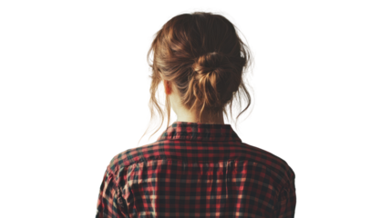 A woman with a stylish hairstyle gazes thoughtfully into the distance, embodying a sense of introspection and calm. Ideal for lifestyle themes.