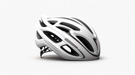 Fototapeta premium White Cycling Helmet: A sleek white cycling helmet with intricate aerodynamic design and black accents, ready for high-performance riding. 