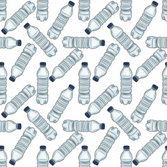 Plastic Bottles Small Design Seamless Pattern on White Background