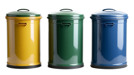 Colorful Green, Blue, and Yellow Recycling Bins Isolated on White Background: A Clean and Eco-Friendly Solution