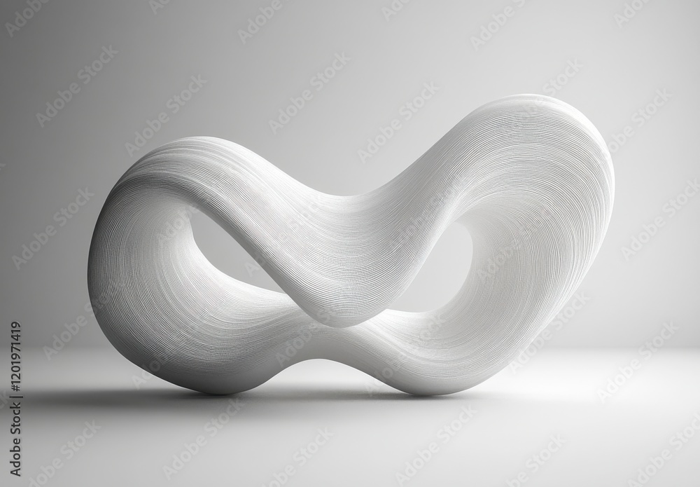 Poster abstract white sculpture with smooth flowing lines and a modern artistic design reflecting infinity 