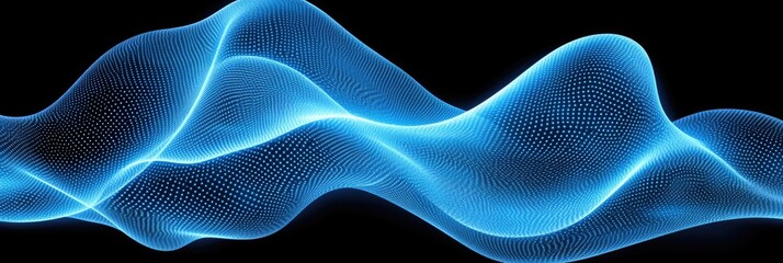 Fototapeta premium Abstract blue wave, dark background, digital art, website banner