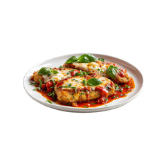 Chicken Parmesan Delight: A mouthwatering image of classic Chicken Parmesan, featuring crispy-breaded chicken cutlets topped with melted mozzarella cheese and a rich tomato sauce.