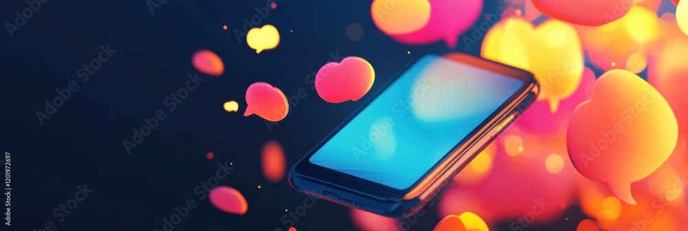 Poster bright chat bubbles flow from a smartphone showcasing digital communication and modern interaction i