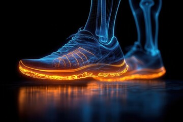 3d rendered image of a runner's legs in x-ray style, highlighting bone structures and joints, with a focus on medical consultation and athletic health