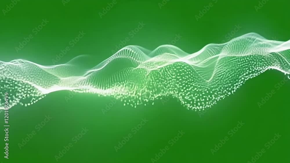 Poster Expanding wave patterns with a glowing effect on a green canvas. Green screen chromakey.