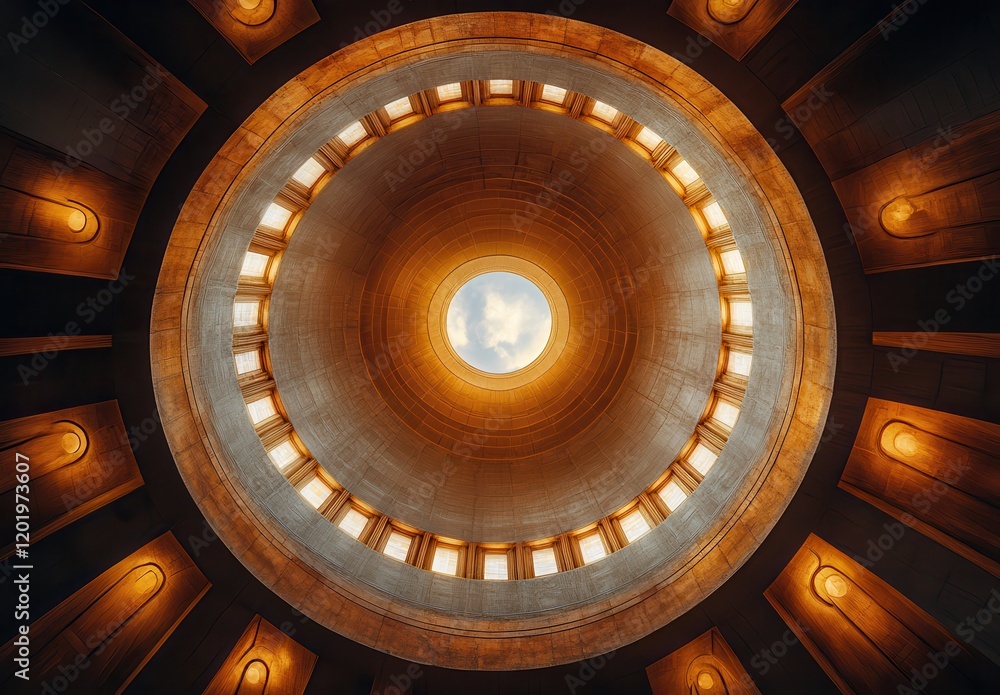 Poster awe-inspiring architectural ceiling design featuring a central skylight illuminated by warm ambient 