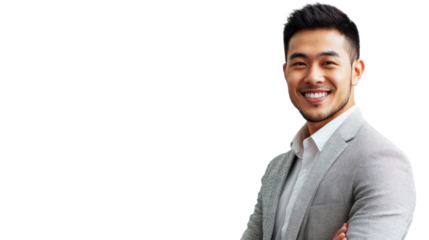 A confident businessman smiling while wearing a stylish suit. His professional demeanor reflects success and dedication in the corporate world.