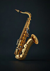 Naklejka premium Elegant golden saxophone on dark gradient background