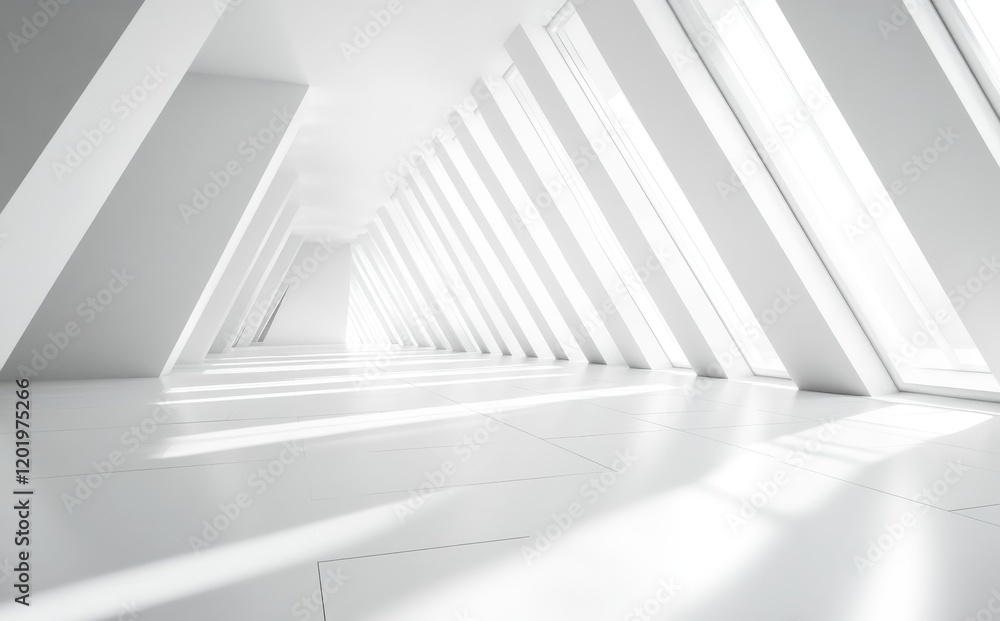 Poster bright and modern interior space with angled windows and clean lines, showcasing minimalist design p