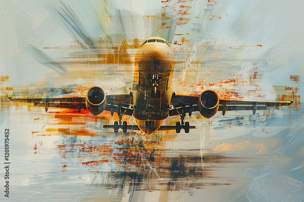 Aufkleber capture the essence of flight in a dynamic abstract art piece through a tilted angle view depict ico