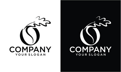 Creative coffee bean with plant branch hipster minimal logo vector with leaf simple line outline icon for cafe 