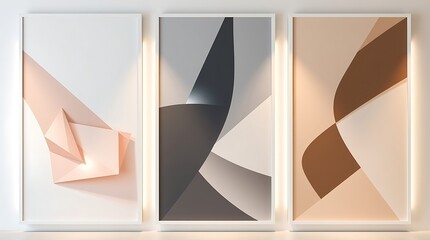 Set of three Modern Minimalist Abstract Art Prints with Geometric Shapes