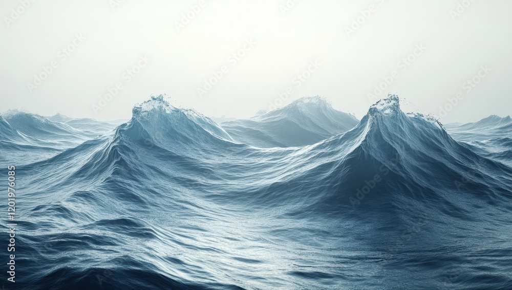 Poster calm yet powerful ocean waves under soft light creating a serene atmosphere with subtle ripples and 