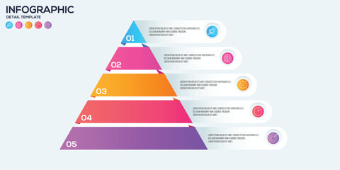 Triangular pyramid infographic design with step-by-step details. Perfect for business presentations, data visualization, and creative projects.
