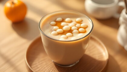 Creamy Boba Latte with Honey Pearls in Glass