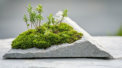 Small green plants grow on a rock, showcasing nature's resilience and beauty.