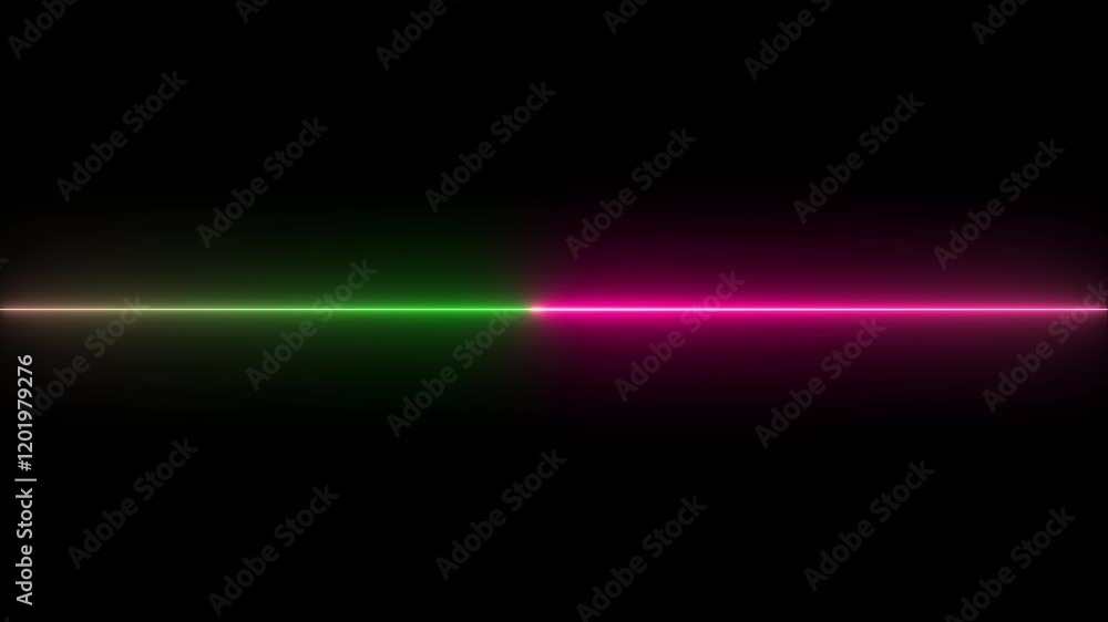 Poster horizontal neon line animation moving from right to left on black screen. straight neon lazer line c