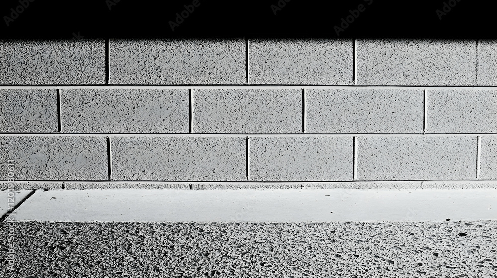 Aufkleber monochrome image of a textured concrete block wall and a paved ground, ideal for backgrounds or desi