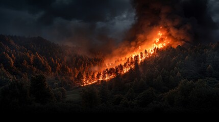 Forest Inferno Engulfing Maribous During Twilight