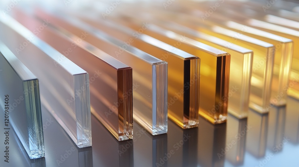Poster glass samples displaying color variations and translucency