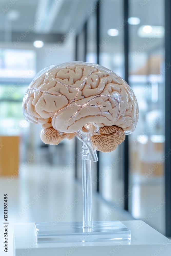 Poster exploring the complexities of the human brain through a detailed neurological model