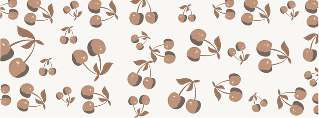 Realistic Cherry Cluster Seamless Pattern with Green Foliage
