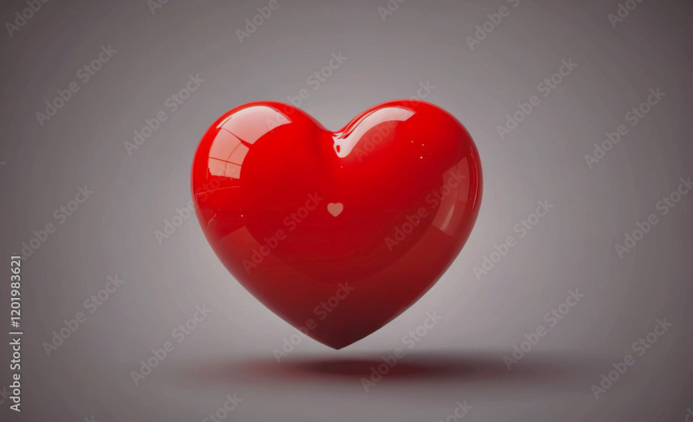 Poster A red heart is floating in the air. The heart is the main focus of the image, and it is floating above a grey background. The heart is the most prominent element in the image