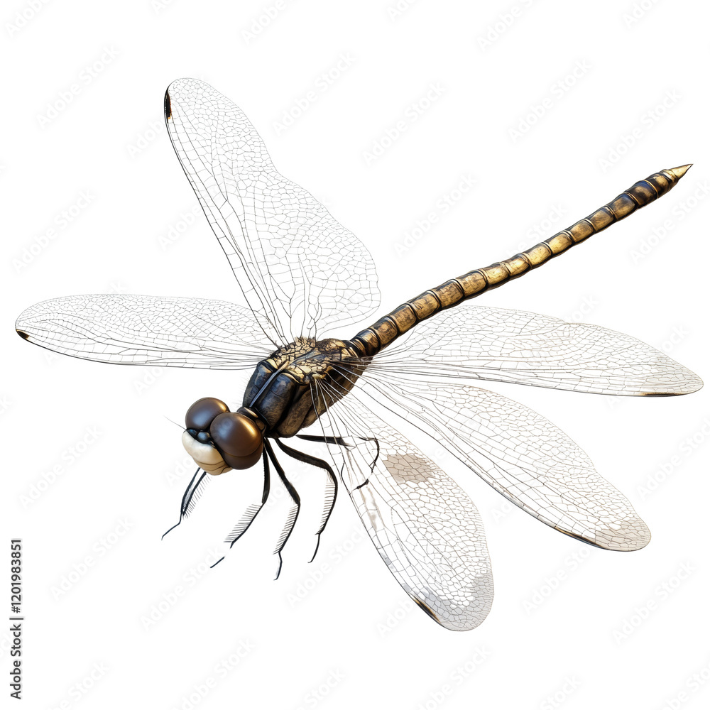 Poster a detailed close-up image showcases a dragonfly's intricate wing venation and body structure against