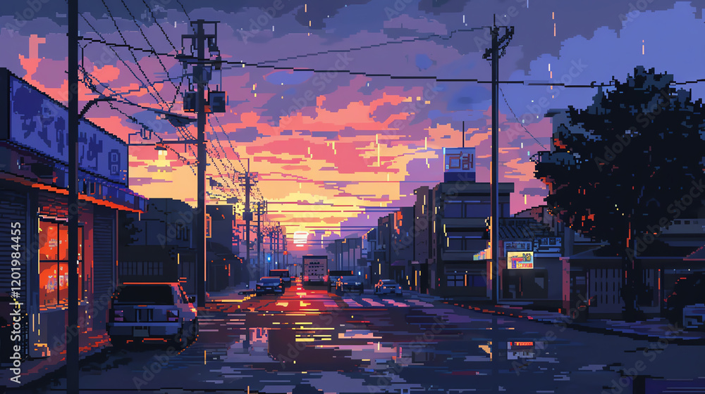 Poster delight your audience with a unique perspective! capture a moment of urban exploration in pixel art,