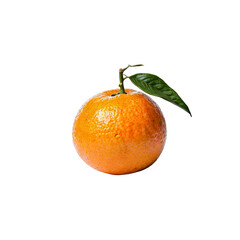 Fresh Mandarin Orange: A vibrant orange mandarin with a glossy skin and a single green leaf, capturing the essence of freshness and natural sweetness.  