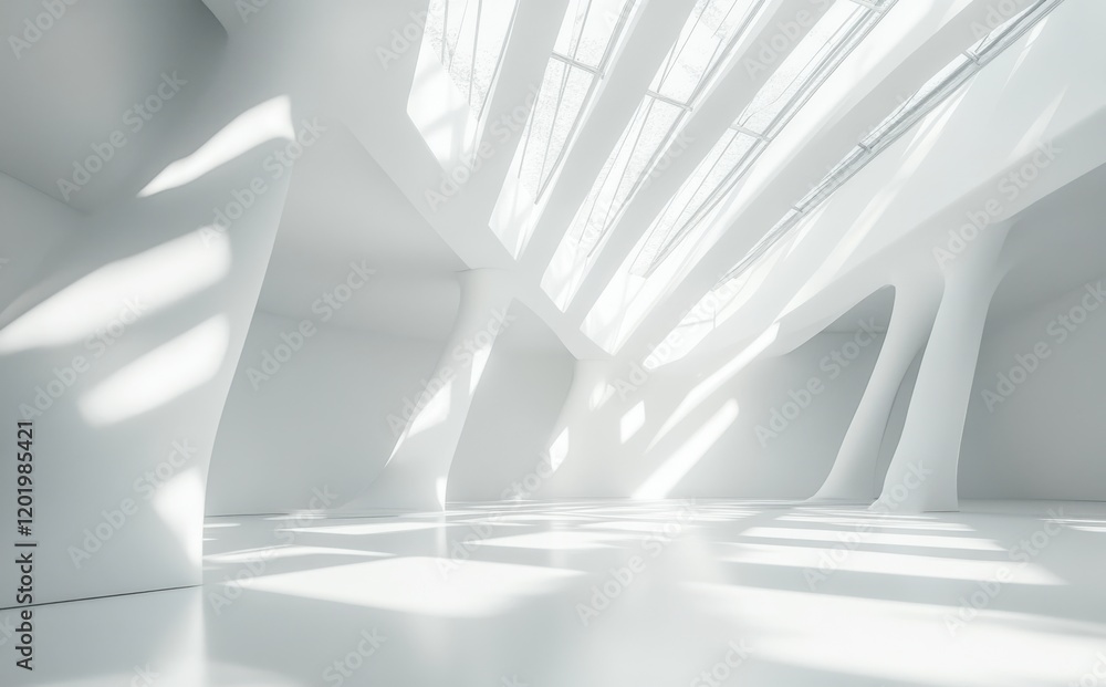 Poster elegant modern interior space with dynamic architectural lines and soft light filtering through, per