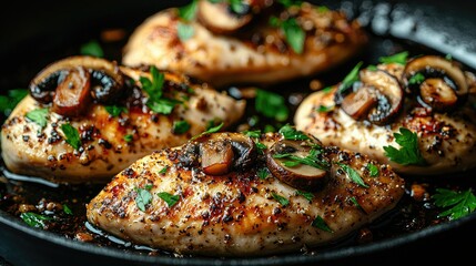 Pan Seared Chicken Breast with Mushrooms and Parsley