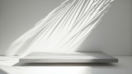 Abstract Minimalist Product Display with Palm Leaf Shadows