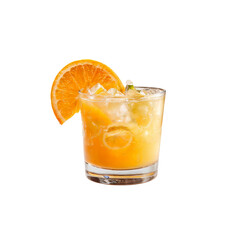 Orange Delight Cocktail: A refreshing orange cocktail garnished with a vibrant orange slice and ice, perfect for a summer day or a tropical getaway.  The image is perfect for showcasing drinks.