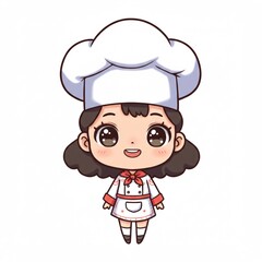 Obraz premium Adorable Cartoon Girl Chef Cute Pastry Cook Happy Baker in White Hat
