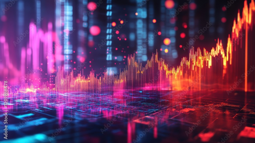 Poster colorful abstract digital background with geometric shapes and lines representing data visualization